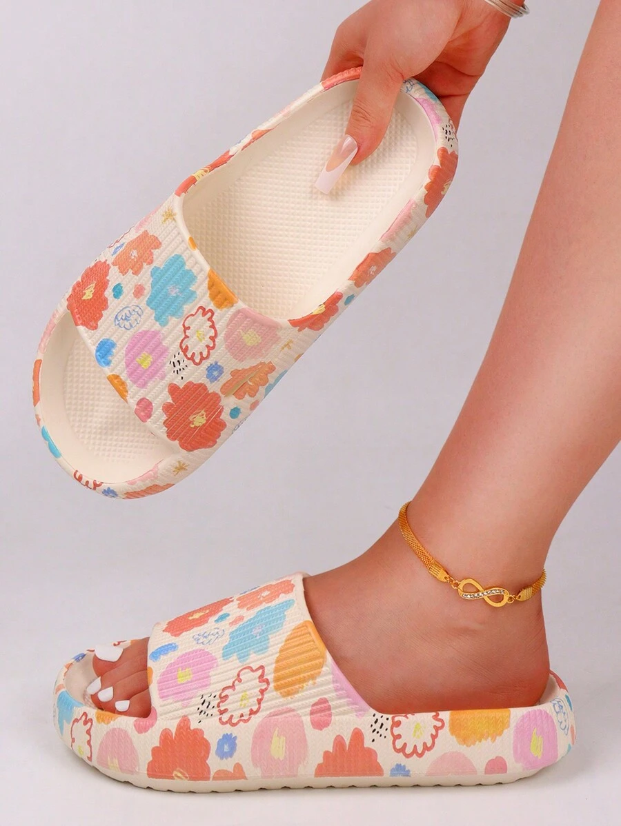 Women's Vibrant Cartoon Heart Graffiti Sandals - Ultra Soft EVA Cushion Slippers, Fashionable & Comfortable - Convenient Slip-On Design, Perfect For Indoor & Outdoor Wear In Summer