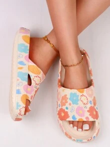 Women's Vibrant Cartoon Heart Graffiti Sandals - Ultra Soft EVA Cushion Slippers, Fashionable & Comfortable - Convenient Slip-On Design, Perfect For Indoor & Outdoor Wear In Summer