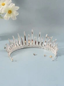 1 chiếc băng đô cài tóc đính đá phong cách Baroque họa tiết hình học, thích hợp làm phụ kiện tóc cưới cho cô dâu, mọi mùa - Bạc - Xem 5