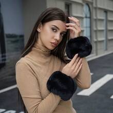 纯色蓬松袖口，优雅柔软温暖毛绒手腕保暖器，装饰性冬季防风配件 - 彩色 - 查看 8