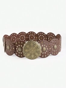 1pc Retro Bohemian Faux Leather Vintage Women Belt, All-Season Cowgirl Western Style Summer, School Fall, Autumn, Halloween - Coffee - View 9