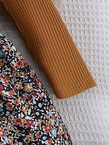 1 chiếc váy dài tay chữ A họa tiết sọc và hoa nhỏ thanh lịch cho bé gái, phong cách thiên nhiên mùa thu/đông - Cà phê nâu - Xem 6