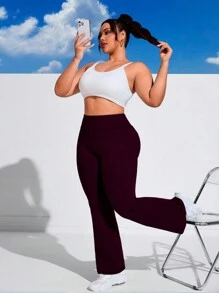 Flare Ballerina Pants Plus Size Thick Fabric High Waist In Suplex Polyester Comfort With Wolfox - Burgundy - View 5