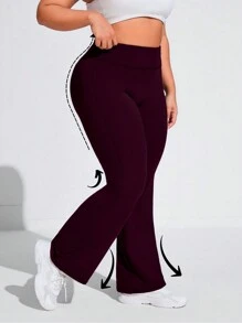 Flare Ballerina Pants Plus Size Thick Fabric High Waist In Suplex Polyester Comfort With Wolfox - Burgundy - View 6