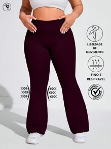 Flare Ballerina Pants Plus Size Thick Fabric High Waist In Suplex Polyester Comfort With Wolfox - Burgundy - View 4