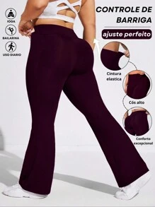 Flare Ballerina Pants Plus Size Thick Fabric High Waist In Suplex Polyester Comfort With Wolfox - Burgundy - View 1
