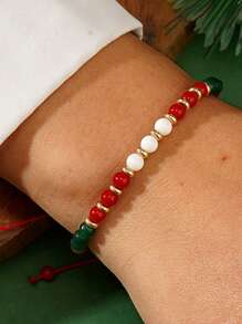 1pc Christmas Fashionable Beaded Adjustable Bracelet For Men - Christmas Style - View 6