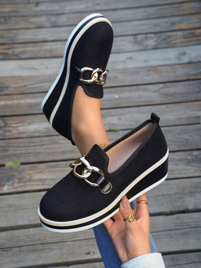 设计师经典坡跟厚底三色时尚百搭舒适厚底女式正装鞋