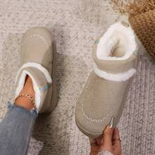 OBOVAY Giày bốt cổ ngắn mới cho nữ mùa thu/đông, giày lười thời trang cho nữ, phần trên bằng da lộn giả màu trơn, thiết kế tối giản, lót nhiệt, mềm mại và thoải mái, giữ ấm tuyệt vời - Màu Khaki - Xem 6