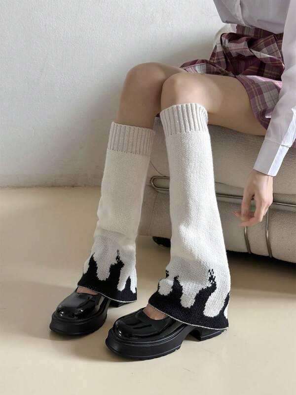 Fire Knit Wide Leg Sock Sleeves, New Y2K Style Leg Warmers For Girls, Winter Warm JK Lolita Knee High Leg Warmers