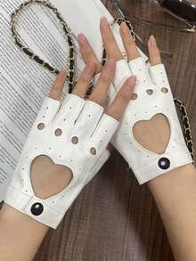 1 双男女通用朋克风格镂空穿孔仿皮无指手套，带装饰符号，适合所有季节的街头时尚派对 - 多色 - 查看 6