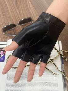 1 双男女通用朋克风格镂空穿孔仿皮无指手套，带装饰符号，适合所有季节的街头时尚派对 - 多色 - 查看 3