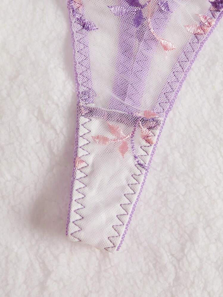 Dámská spodní souprava se síťovanými výšivkami s květinovým vzorem, Rave na venčení - Lila - Zobrazit 5