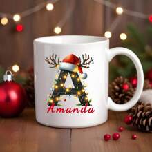 1 pieza Taza de café personalizada de 11 onzas con letra del nombre personalizada - Diseña tu propia taza personalizada, Taza de cerámica con letra de la A a la Z, Taza de novedad, Taza de té blanca, Vajilla de verano e invierno, Regalo de cumpleaños, Regalo para fiesta familiar