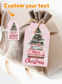 9/18/36pc Gepersonaliseerde Roze Winter Kerst Cadeau Labels, Gepersonaliseerde Tekst Vakantie Labels En Cadeau Zak Labels, Kerstman, Kerst Sneeuwman, Kerstboom Patroon Ontwerp, Kerstboom Labels
