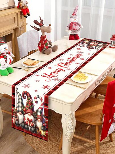 Christmas Theme Table Runner, Vintage Style Gnome Design, Suitable For Christmas Party Family Gathering Tabletop Centerpiece Decoration