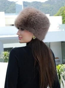 Mũ len nữ mùa đông mềm mại co giãn kiểu Cossack màu trắng ấm áp - Rỉ Nâu - Xem 1