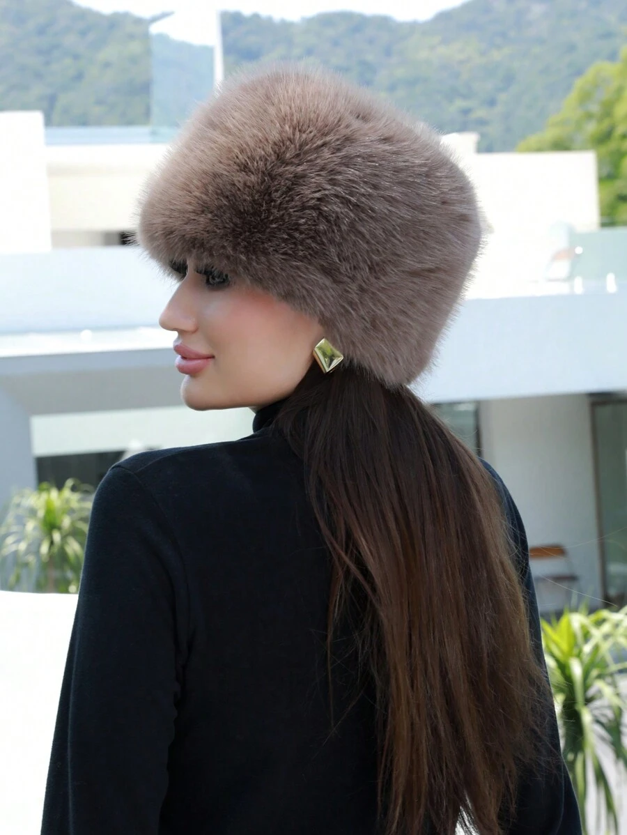 Mũ len nữ mùa đông mềm mại co giãn kiểu Cossack màu trắng ấm áp - Rỉ Nâu - Xem 1