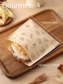 25pcs/Pack Brown Kraft Paper Bear & Lemon Print Sandwich/Bread/ Oil Proof Self-Adhesive Packaging Bags, Suitable For Sandwiches, Burgers, Fries, Party Snacks Etc. (Slight Difference In Pattern Arrangement Due To Production Batch) - Brown - View 10