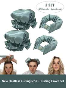 1 Pacote / 2 Pacotes Ferramenta sem Calor para Ondular o Cabelo, Conjunto de Chapéu e Enrolador de Cabelo de Cetim Macio, Ferramenta de Ondulação Flexível Natural, Ferramentas de Penteado Sem Esforço, Rolos para Enrolar o Cabelo para Dormir à Noite, Suprimentos de Penteado com Ondas, Enrolador de Cabelo Sem Calor