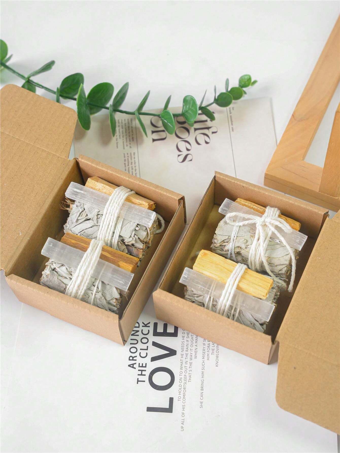 Sage Smudging It With Box, White Sage Bundle, Palo Santo,Selenite
