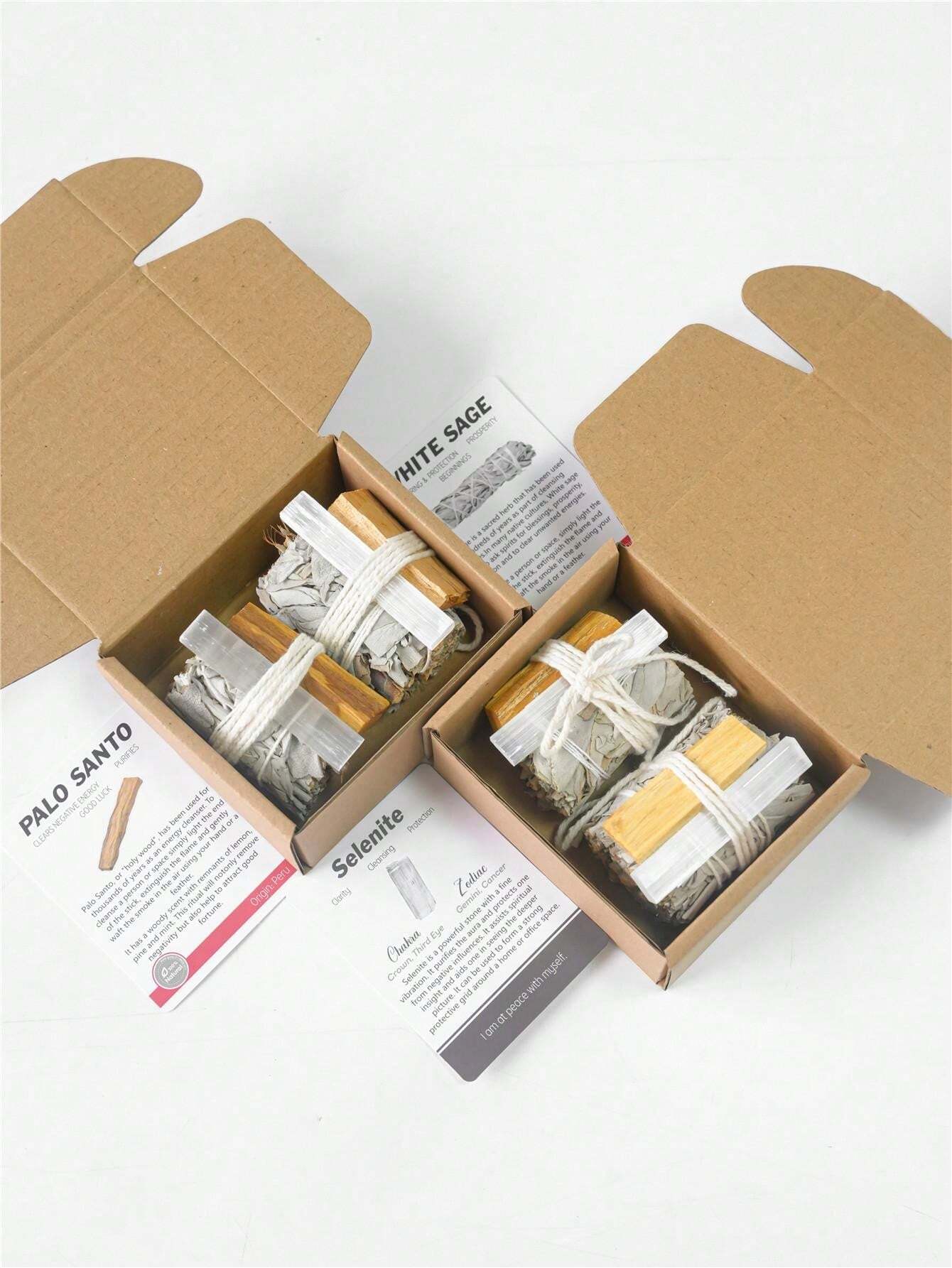 Sage Smudging It With Box, White Sage Bundle, Palo Santo,Selenite
