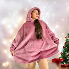 Maxi Sudadera Cobija Unitalla Unisex Amplia con Interior Afelpado y Capucha - Rosa Pálido - Ver 1