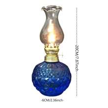 1 Ornament Vintage Glass Oil Lamp Blue Exquisite Engraved Fuel-Burning Lamp Blue Decoration (Excluding Fuel) Best Gifts Decoration, Home Decor, Room Decor