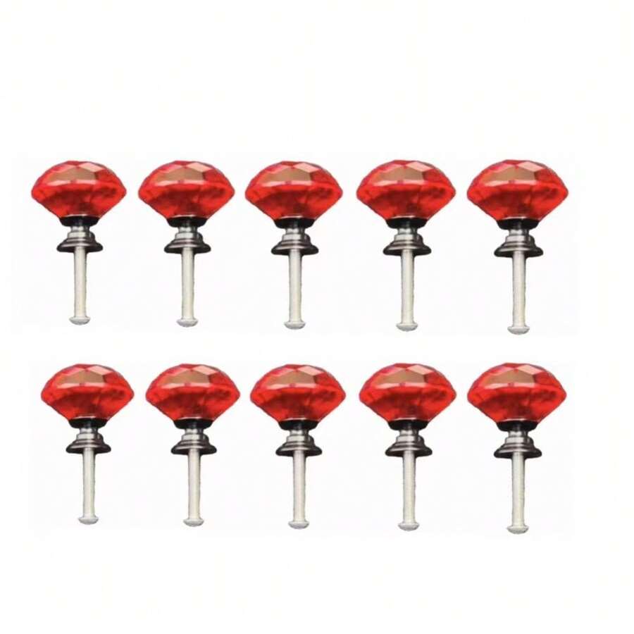 10pcs 30mm Red Diamond Shaped Drawer Pull Handles, Aluminum Alloy Base