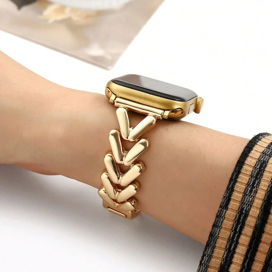 1 chiếc dây đeo đồng hồ nữ bằng thép không gỉ thủ công cho Apple Watch Series Ultra/SE/8/7/6/5/4/3/2/1 38/40/41/42/44/45/49mm - Vàng - Xem 1