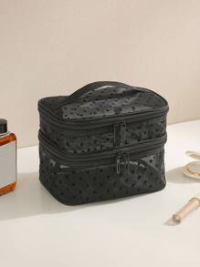 Casual Travel Heart-Shaped Mesh Large Capacity Portable Cosmetic Bag Makeup Travel Toiletry Organizer Clear Essentials Gifts Storage Zipper Accessories Nail Bag Room Decors, Makeup Bag, Organizer, Storage, Makeup Bags, Toiletry Bag, Desk Organiser, Makeup Bag, Makeup Pouch, Makeup Bag, Make Up Pouch, Makeup Bag, Cosmetic Bag, Large Makeup Bag, Christmas Gifts, Pouch, Travel, Pouch, Clutch / Small Handbag, Makeup Organizer, Pouch, Brush Holder, Mini Pouch, Large Capacity Pouch, Christmas Gifts, Pouch, Makeup Pouch, Travel Essential - Black - View 2