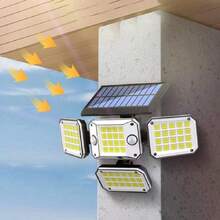 Solar Powered Outdoor Floodlight, 3500LM 296 LED 7000K Dual Motion Sensor Floodlight, All-In-One/Split Solar Outdoor Light, 4-Head IP65 Waterproof 330° Wide Illumination Angle Yard Driveway Remote Control Wall Lamp, Outdoor Garden Lighting For Pathway, Yard, Patio - Integrated 4-head Solar Light 2-pack - View 1
