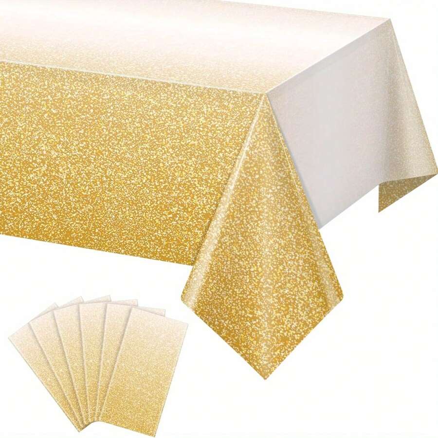 1pc 137*274cm/54*108in Disposable Party Tablecloth, Gold Glitter Purple Blue Wine Red Pattern, Suitable For Various Theme Parties And Daily Use - Gold - View 1
