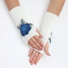 1 Cặp Găng tay hở ngón thêu hoa thủ công phong cách cổ điển, Găng tay giữ ấm cổ tay ngắn cho mùa thu/đông - Nhiều màu - Xem 7