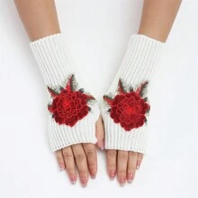 1 Cặp Găng tay hở ngón thêu hoa thủ công phong cách cổ điển, Găng tay giữ ấm cổ tay ngắn cho mùa thu/đông - Nhiều màu - Xem 11