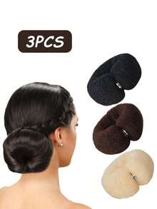 3 件装甜甜圈发箍发夹法式发夹发夹女士发夹发髻甜甜圈发髻制作器甜甜圈发髻环固定器发髻长发发髻制作器尼龙丝绸 - 彩色 - 查看 11