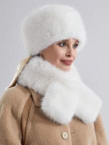 Fuzzy Bucket Hat For Women Furry Fur Bucket Hat Winter Warm Plush Fisherman Fluffy Sherpa Bucket Hat - Scarf + Hat - View 2