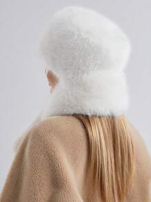 Fuzzy Bucket Hat For Women Furry Fur Bucket Hat Winter Warm Plush Fisherman Fluffy Sherpa Bucket Hat - Scarf + Hat - View 3