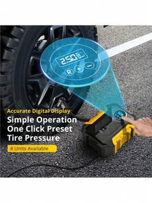 CARSUN 22加仑轮胎充气泵，便携式车载空气压缩机：12V 120W，点烟器供电，带数字压力表，迷你快速充气，自动停止，LED灯，胎压监测，多功能车载气泵，适用于大多数车辆轮胎，旅行必备。电动气泵，轮胎充气泵，汽车电子产品 - 黃色 - 查看 8