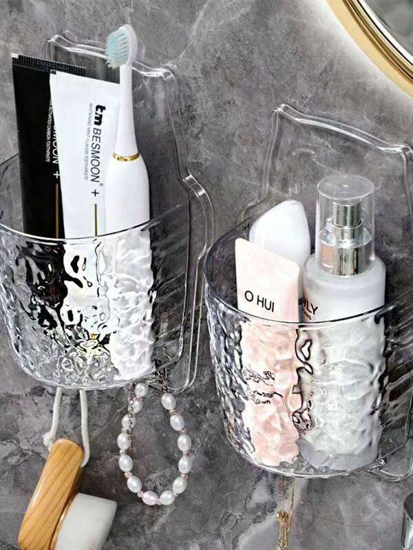 1pc Wall-Mounted Storage Box Bathroom Perforation-Free Storage Rack Toiletries Countertop Wall Cosmetics Storage Rack