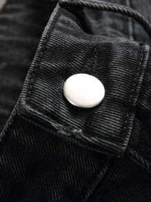 Quần Jeans Denim Ống Dài Dáng Rộng Phong Cách Đường Phố Tối Màu Cho Nam, Đen & Xám - màu đen - Xem 3