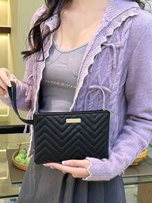 Thời trang nữ đơn giản phong cách giản dị ví dài túi cầm tay túi điện thoại nữ quà tặng cá nhân mỹ phẩm ví đựng tiền xu đựng thẻ, thích hợp cho Halloween, Giáng sinh, Lễ Tạ ơn - màu đen - Xem 2