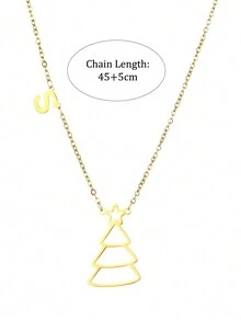 Dây chuyền chữ cái đầu 26 cây thông Noel tinh tế mạ vàng, Dây chuyền cây thông Noel, Trang sức quà tặng Giáng sinh cá nhân tối giản dành cho phụ nữ dành cho bạn bè - Bạc - Xem 7