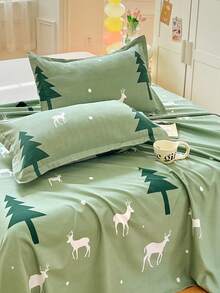 Bộ 2/3 ga trải giường trẻ em in họa tiết, bộ vỏ gối ga trải giường, ga trải giường họa tiết hoa hướng dương, có thể giặt và giặt bằng máy, trở lại trường học - màu xanh lá - Xem 8