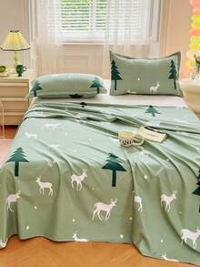 Bộ 2/3 ga trải giường trẻ em in họa tiết, bộ vỏ gối ga trải giường, ga trải giường họa tiết hoa hướng dương, có thể giặt và giặt bằng máy, trở lại trường học - màu xanh lá - Xem 7