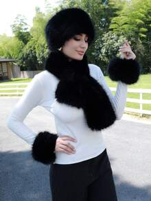 围巾+帽子 女士毛绒渔夫帽 毛茸茸的毛皮渔夫帽 冬季保暖毛绒渔夫帽 蓬松羊羔绒渔夫帽 - 髮帶 - 查看 2