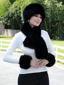 围巾+帽子 女士毛绒渔夫帽 毛茸茸的毛皮渔夫帽 冬季保暖毛绒渔夫帽 蓬松羊羔绒渔夫帽 - 髮帶 - 查看 3