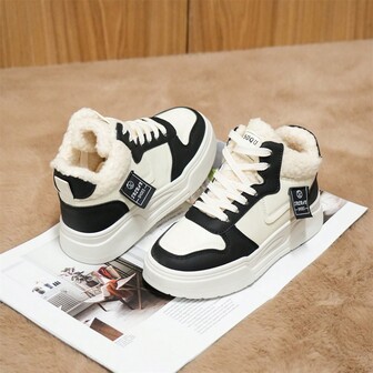 New Thick Sole Thermal Lined Fashionable Sneakers Warm Casual Boots For Women, Winter