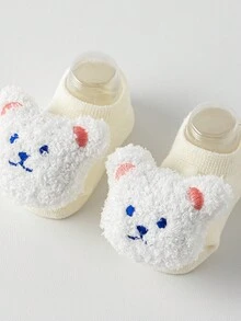 新生儿精致透气短袜，防滑圆点抓握卡通熊踝袜，适合幼儿 - 彩色 - 查看 14