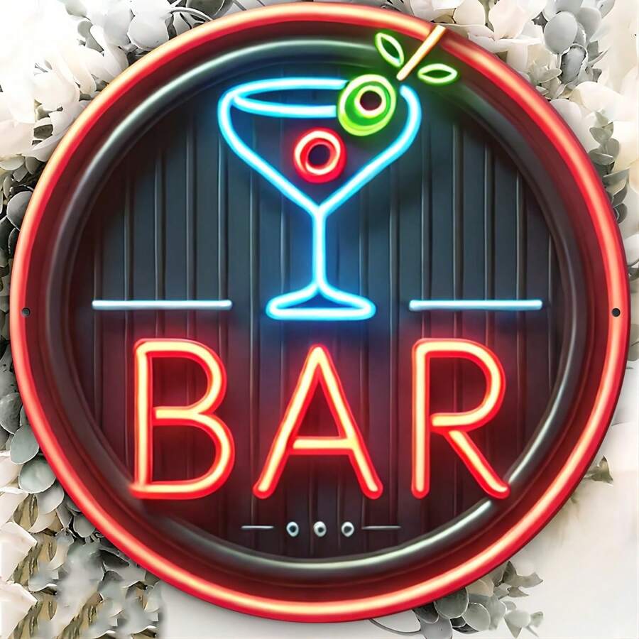 20x20cm Vintage Iron Bar Sign, Cocktail Glass Design, Suitable For Decorating Living Room, Bedroom, Office, Hotel, Cafe And Bar - Multicolor - View 1